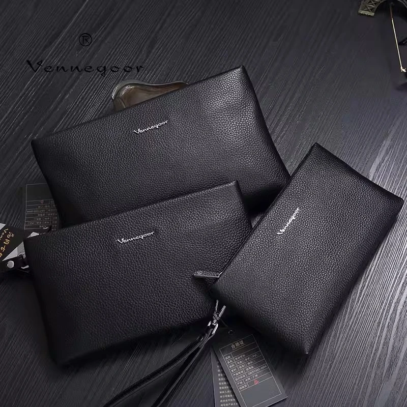 新款时尚头层牛皮男士手拿包大容量信封包真皮手包黑色高品质休闲