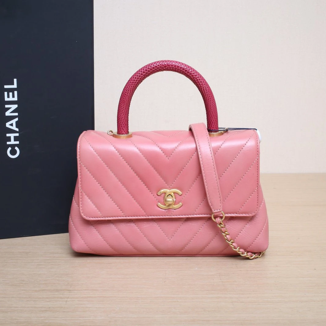 95新 Chanel/香奈儿 小花JerryCoco Handle 小号 粉色 25开 金扣