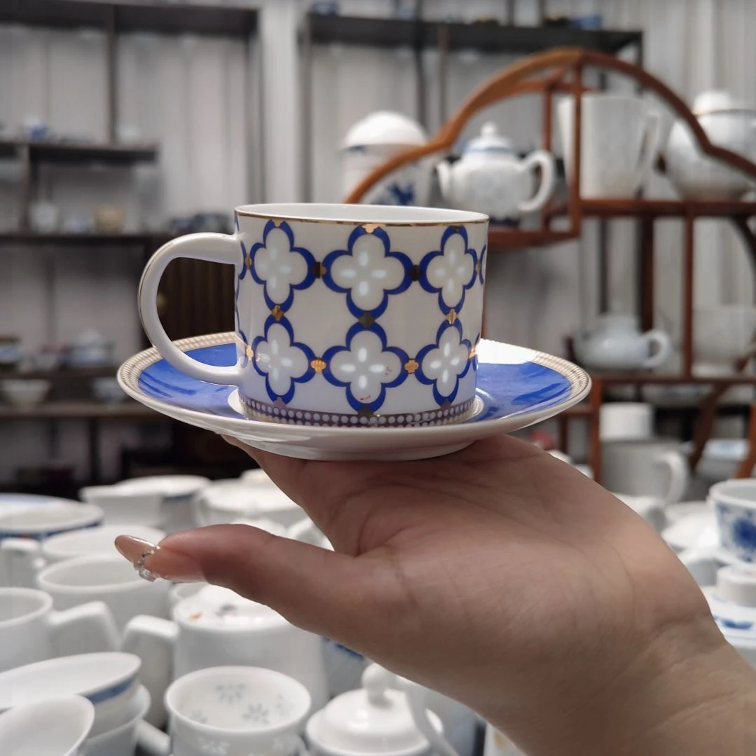 瓷璀璨咖啡杯一杯一碟蓝色
