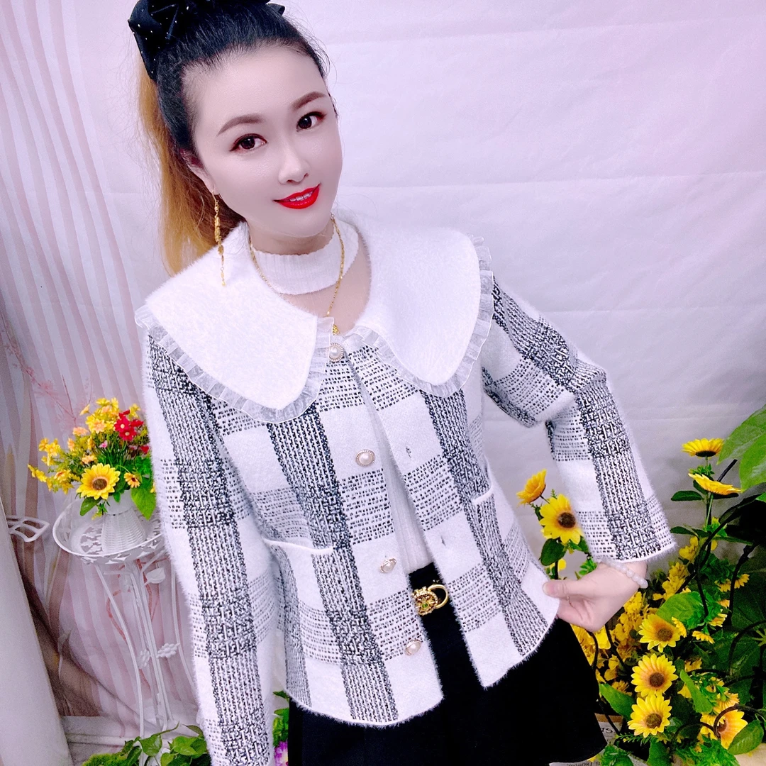 短款小香风仿水貂绒秋冬百搭时尚女士开衫外套