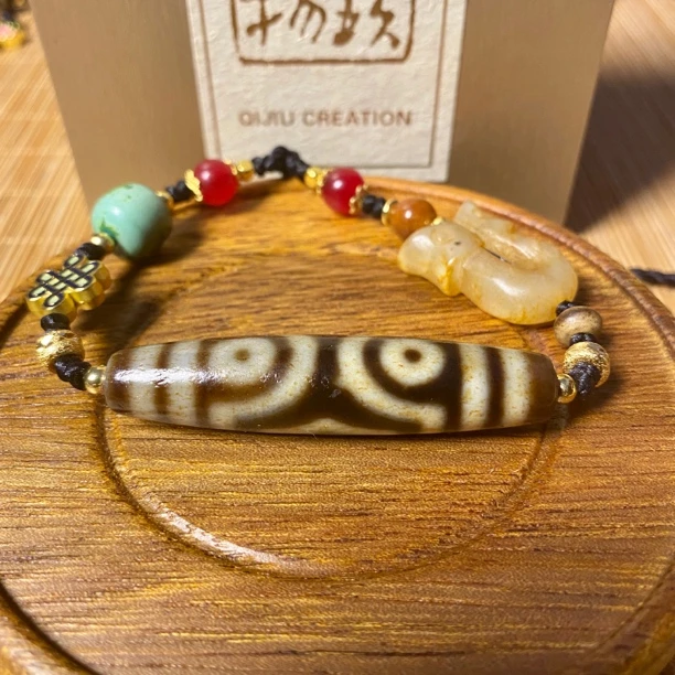 纯手工制作 藏地严选 牙黄色系 坛城三眼 大尺寸回流珠