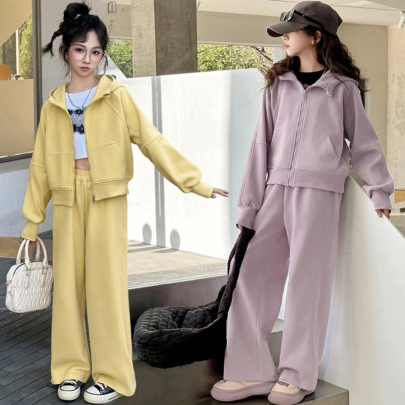 女童时尚套装2025新款洋气儿童6-12岁15中大童春装休闲外套阔腿裤