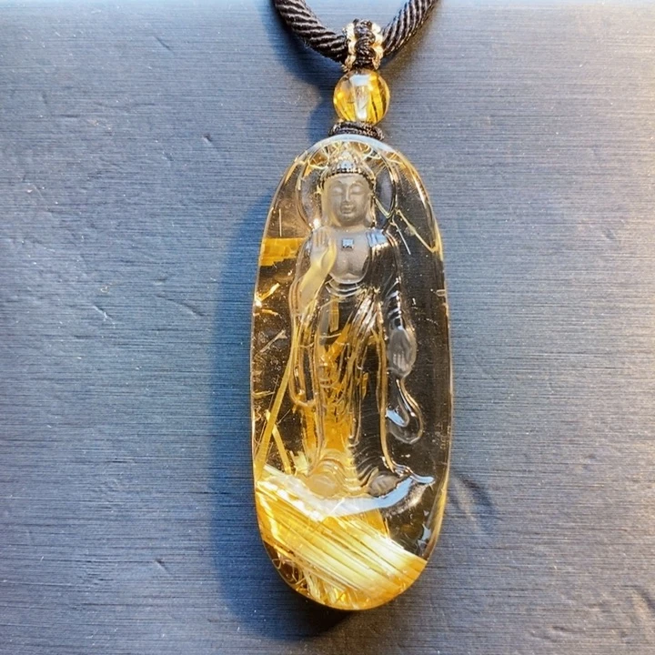 颈饰未镶嵌发晶天然钛晶大日如来生肖羊猴守护神无事牌