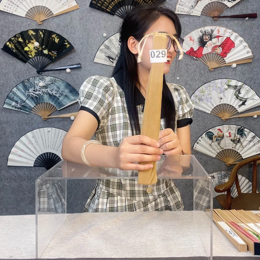 国画10寸水磨玉竹-纯手绘-文玩扇骨（默认粘好）029