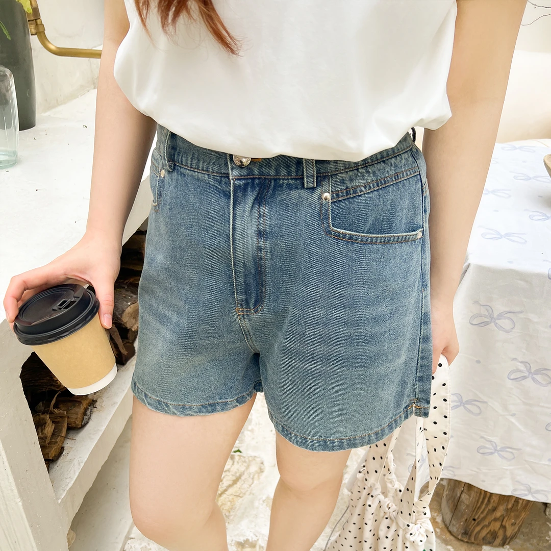 【夏季新品】大码百分百显瘦阔腿复古美式A字牛仔短裤女裤子0373