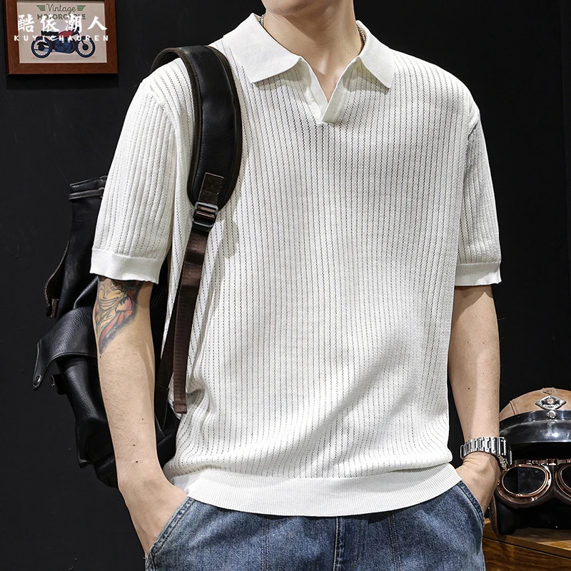 凉感针织网眼POLO衫男士短袖t恤大码夏季2025新款高端男装体恤潮