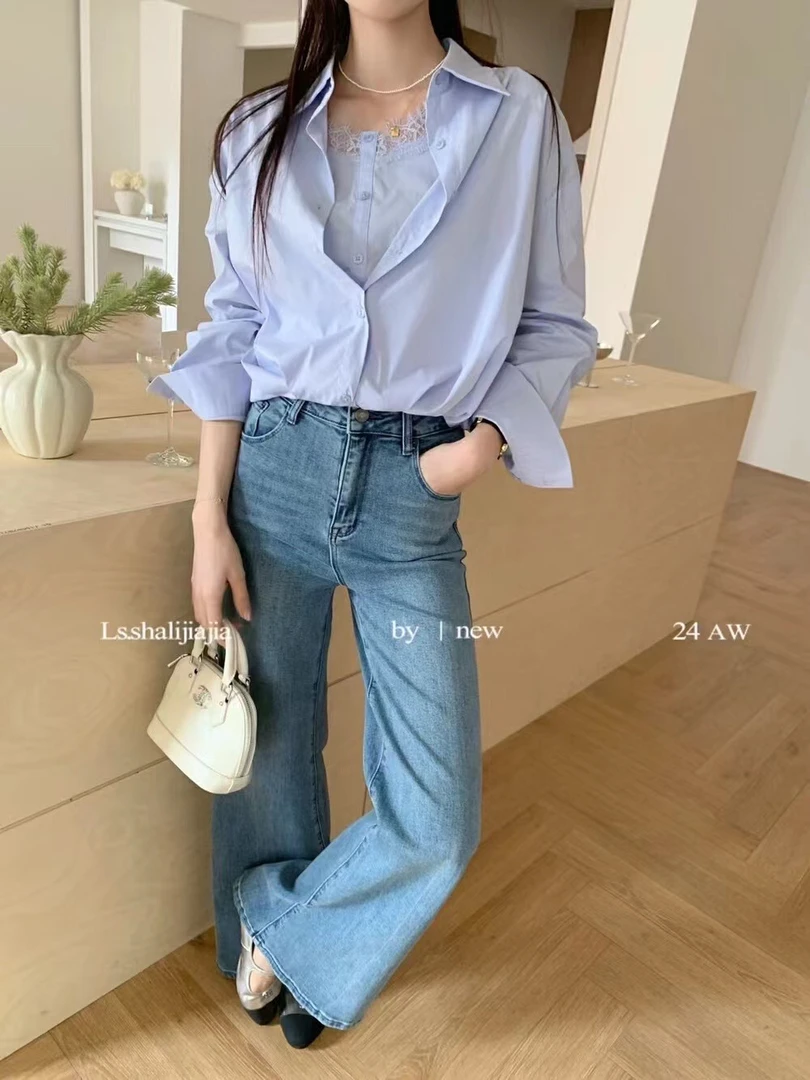 假两件蕾丝拼接衬衫