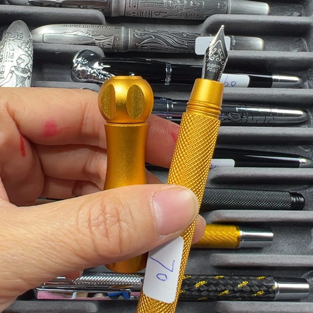 便携式富利文019金色刻花拉丝旋帽礼品笔