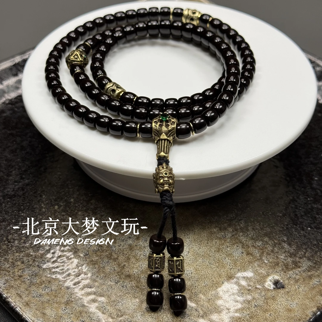梦·原生态黑金椰蒂脖挂108设计款长串-7*6mm-手工高抛