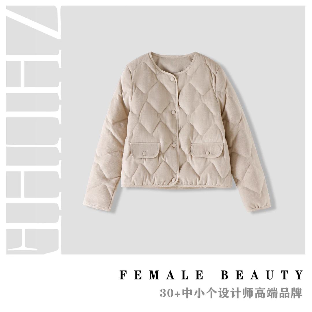 ZHUHUE祝赫-短款轻薄白鹅绒中式圆领宽松羽绒外套-5DYZH295