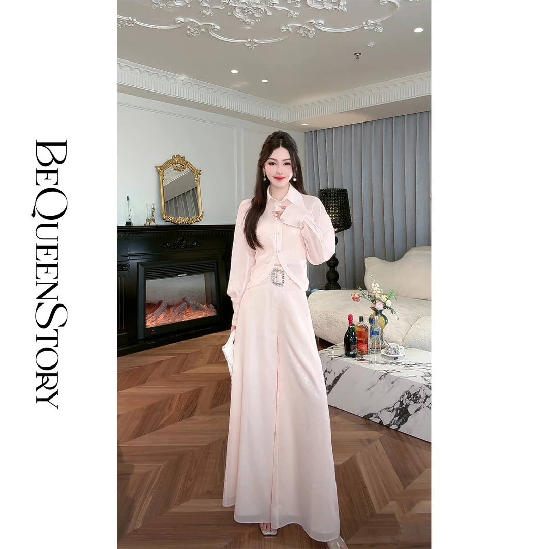 余潇潇【淡粉余香】高智淡人百搭印花上衣时尚修身半裙套装