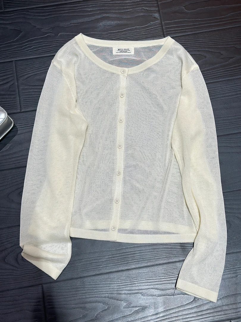 曼姐【轻透爽感防晒】薄款针织防晒开衫女夏长袖外搭罩衫简约风防晒