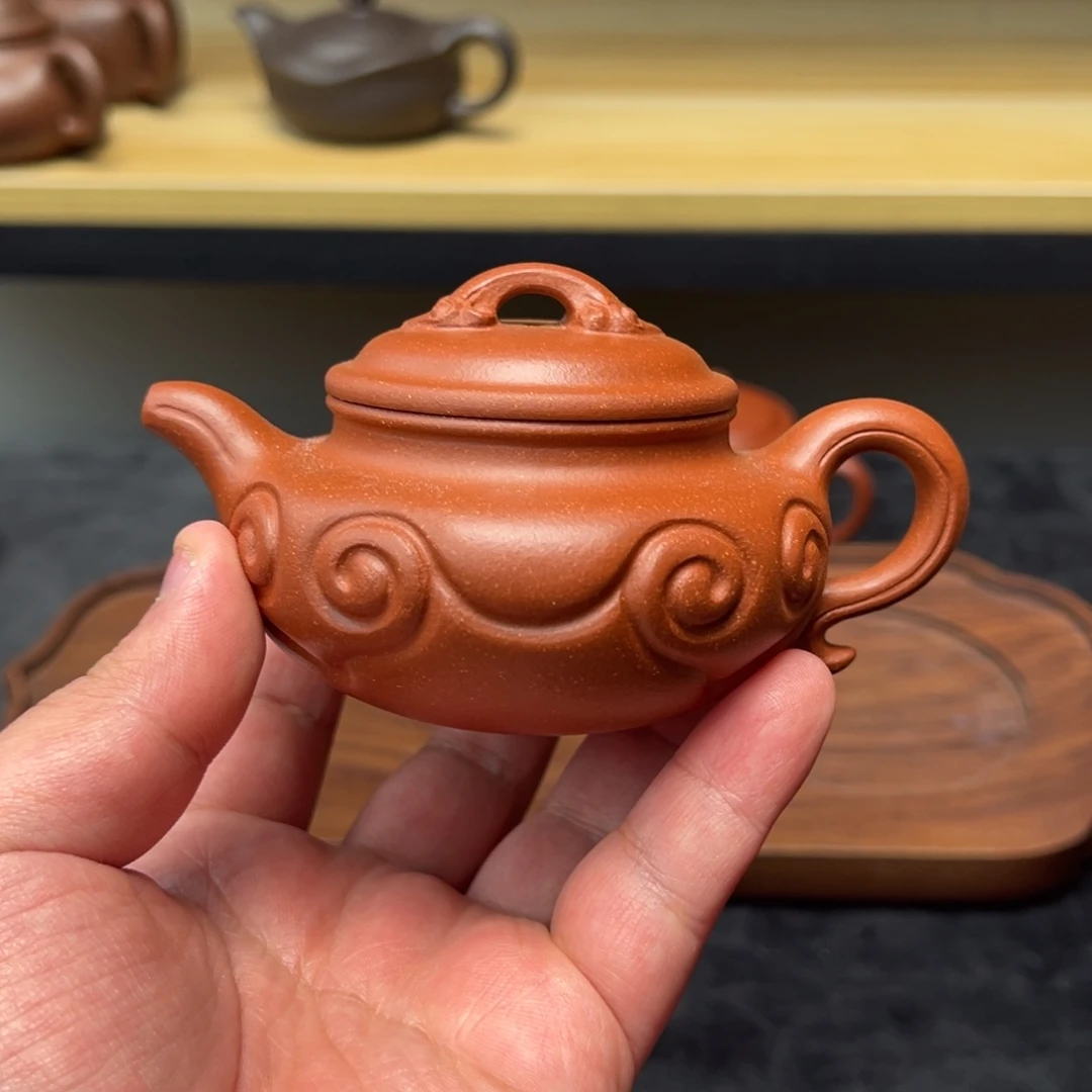 紫砂茶壶150cc红降坡仿古如意