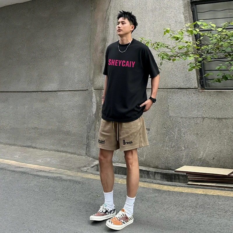 美式街头潮牌字母印花短袖t恤男夏季2025新款宽松休闲圆领上衣ins