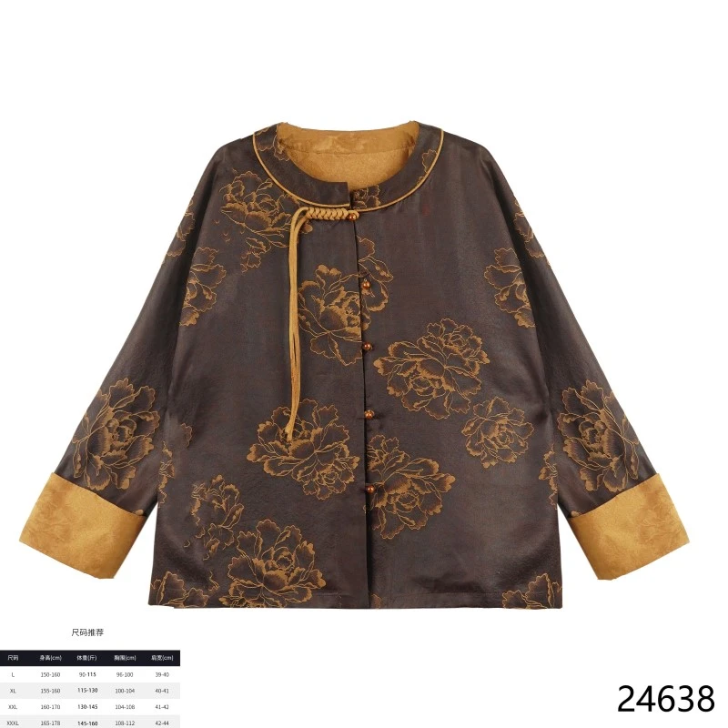 WW2025款时尚国风鎏金牡丹重磅中国风复古双面外套 24638
