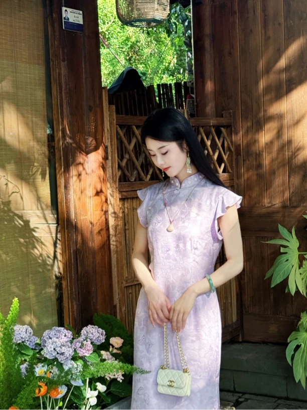 【兰芷】新中式高定款古法旗袍桑蚕丝紫色修身优雅小千金少女感贵气