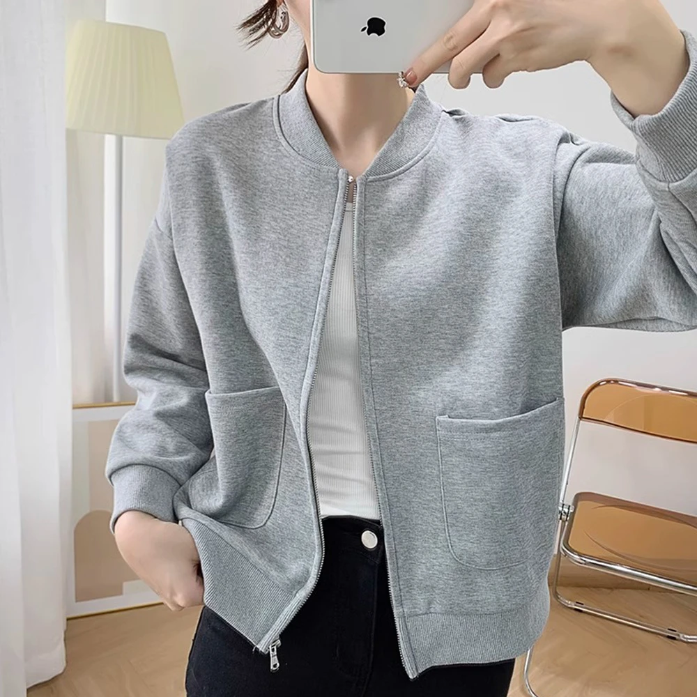 高级感棒球服灰色外套女2025年春秋新款休闲运动开衫夹克小个子潮