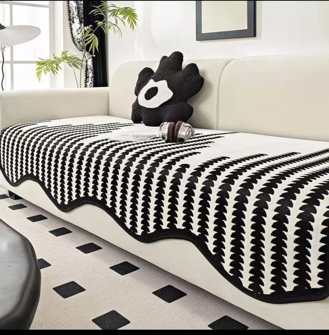 【黑白格】升级版加厚加密艺术品沙发巾刺绣编织提花八件套