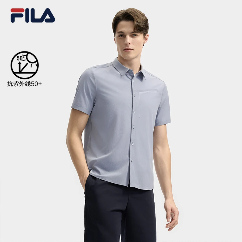 Fila/斐乐男【防晒隐汗短袖衬衫】夏季新款透气亲肤T恤F11M523402F