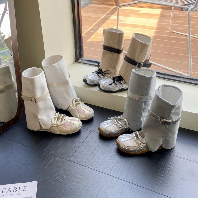 裤管厚底内增高德训鞋女2025新款夏季阿甘玛丽珍单鞋运动凉靴短靴