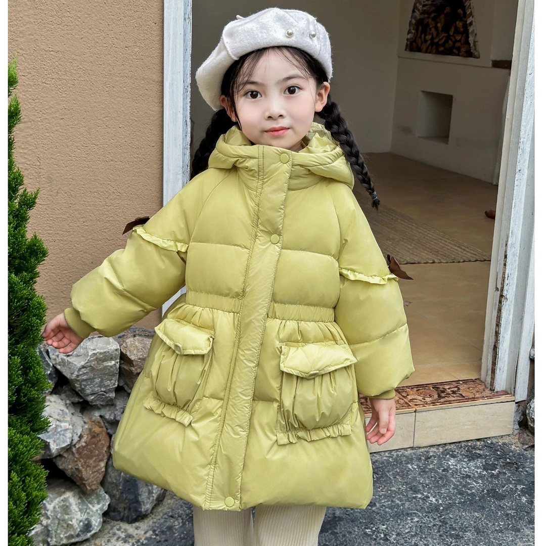 现【蝴蝶结】2024新款女童中长款蝴蝶结中小童冬季保暖加厚防寒外套