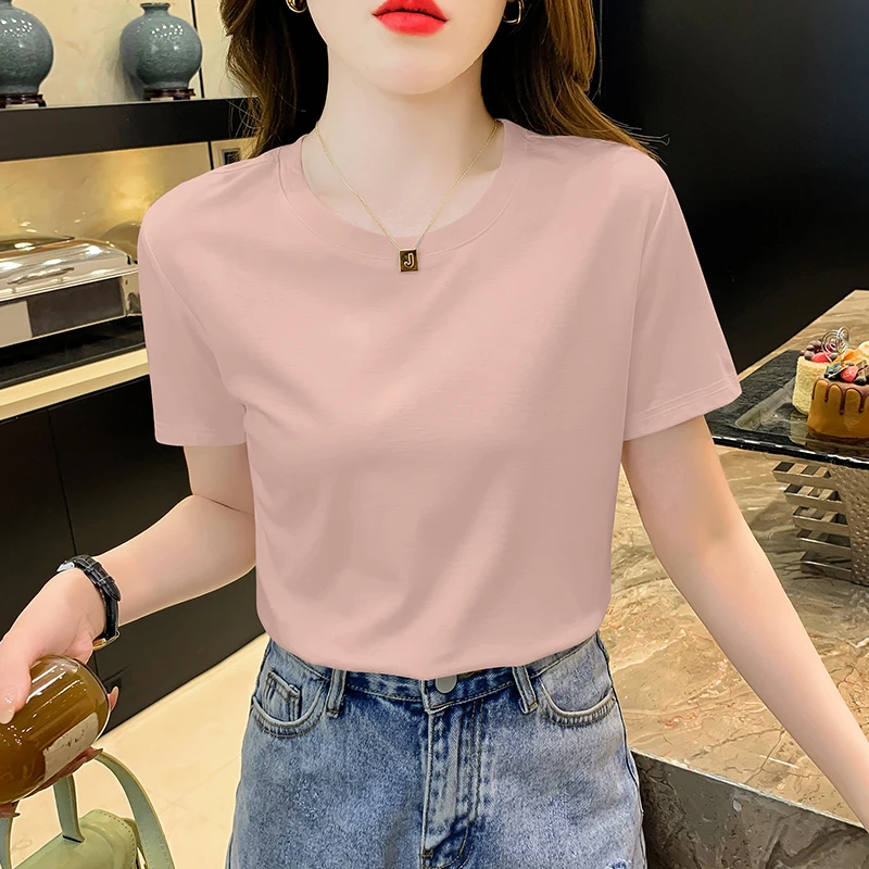 高端冰丝修身夏季短袖t恤女2025年新款皮粉色紧身冰感打底上衣ins