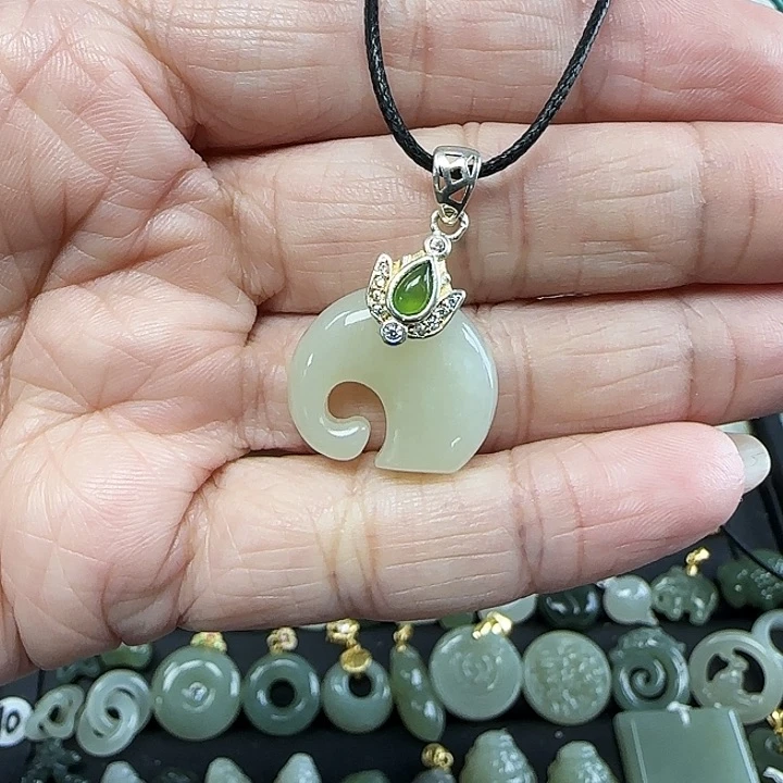 和田玉吊坠(不含链)银S925镶嵌