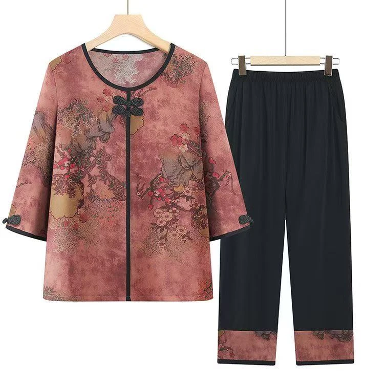 9411-妈妈装时尚夏季新款休闲显瘦舒适宽松气质套装【季家浜】