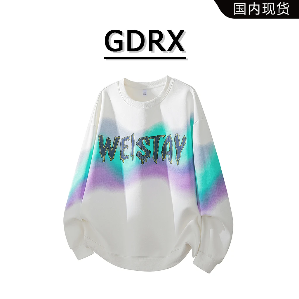 GDRX时尚潮流印花圆领卫衣男士春秋季2025新款潮牌宽松长袖上衣服