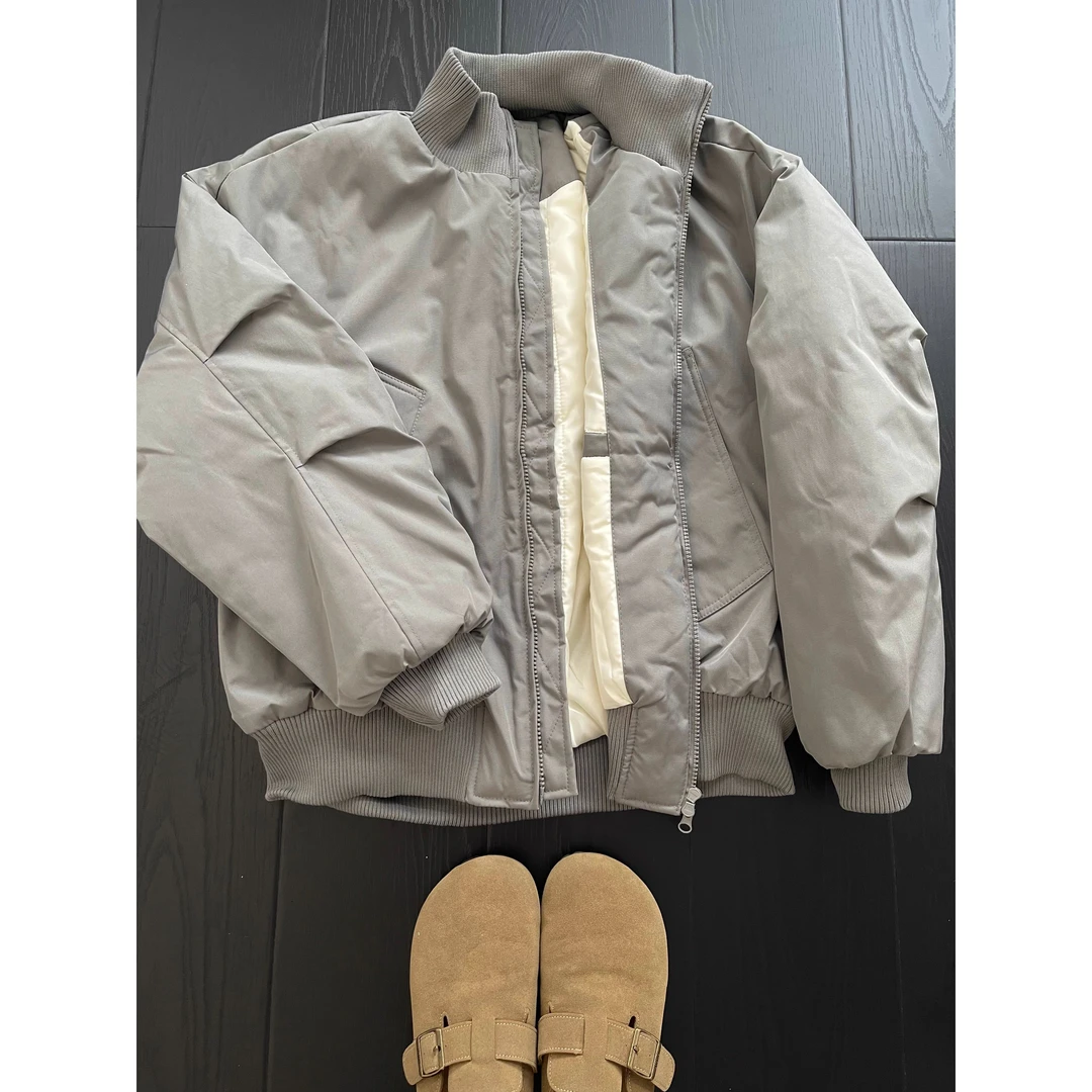 浅灰色立领飞行夹克棉服男秋冬夹棉加厚外套cleanfit高级感棒球服