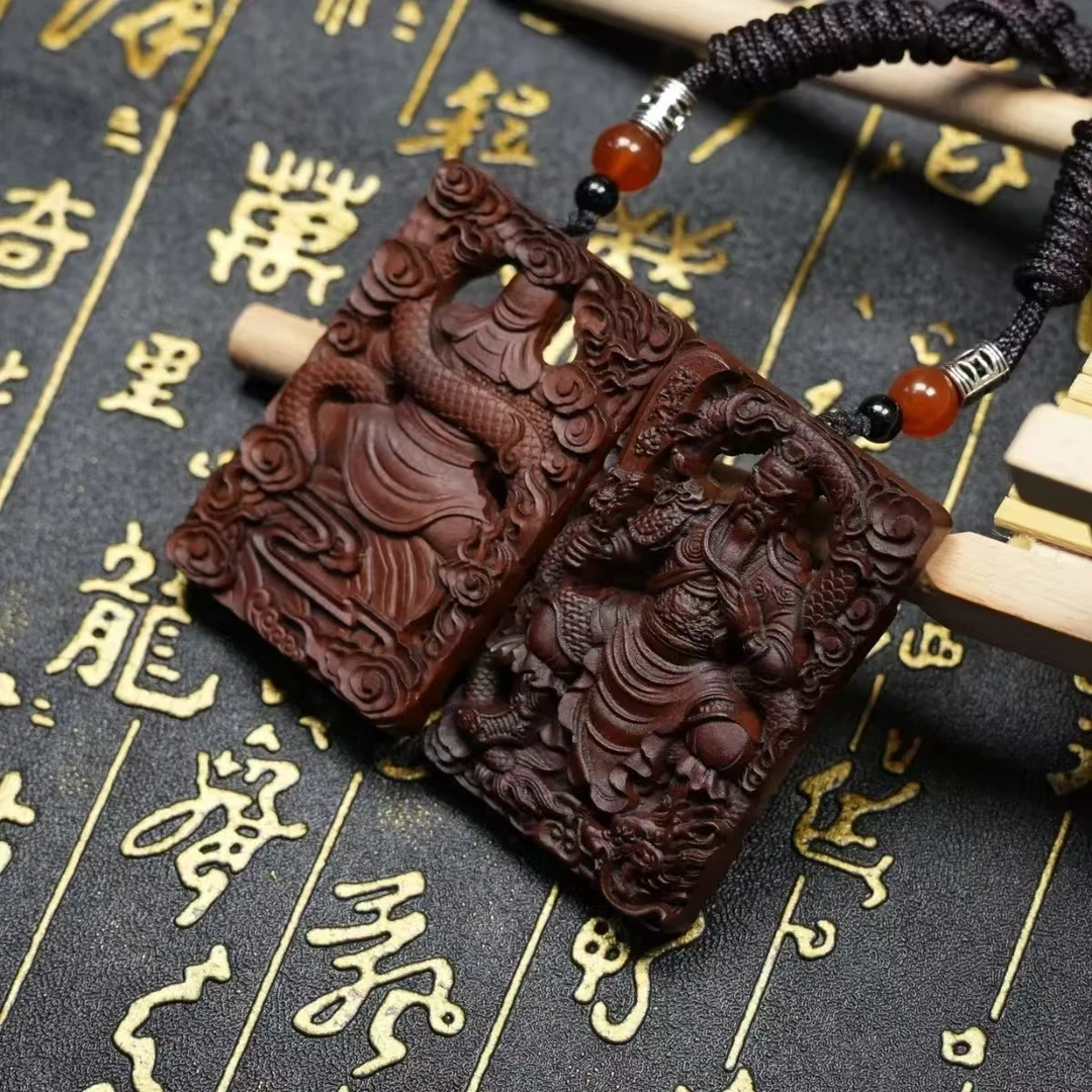 非金属木质吊坠 雷击枣木关公镂空吊坠挂件武财神关羽吊坠随身牌