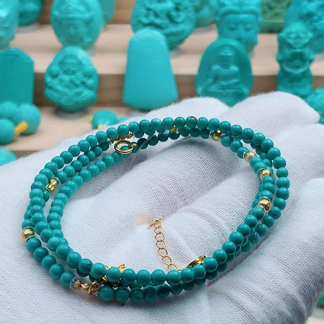 绿松石18K金镶嵌毛衣链