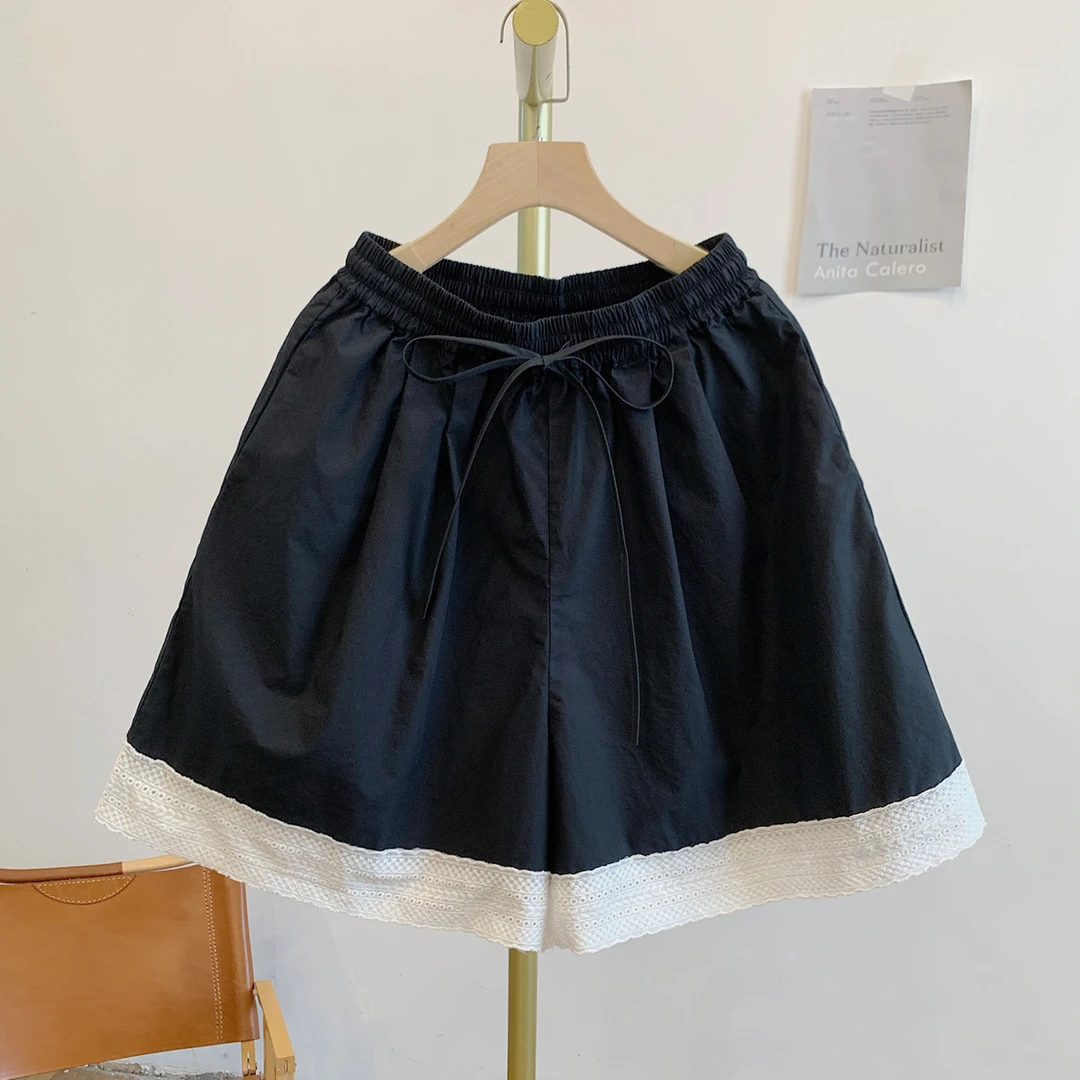 Y2733蕾丝边松紧腰系带短裤