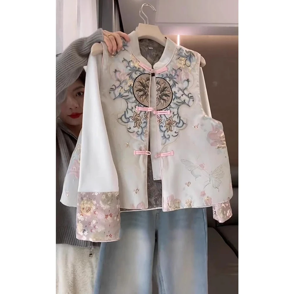 新中式国风女装盘扣上衣2025早春新款高级感复古百搭马甲T恤套装