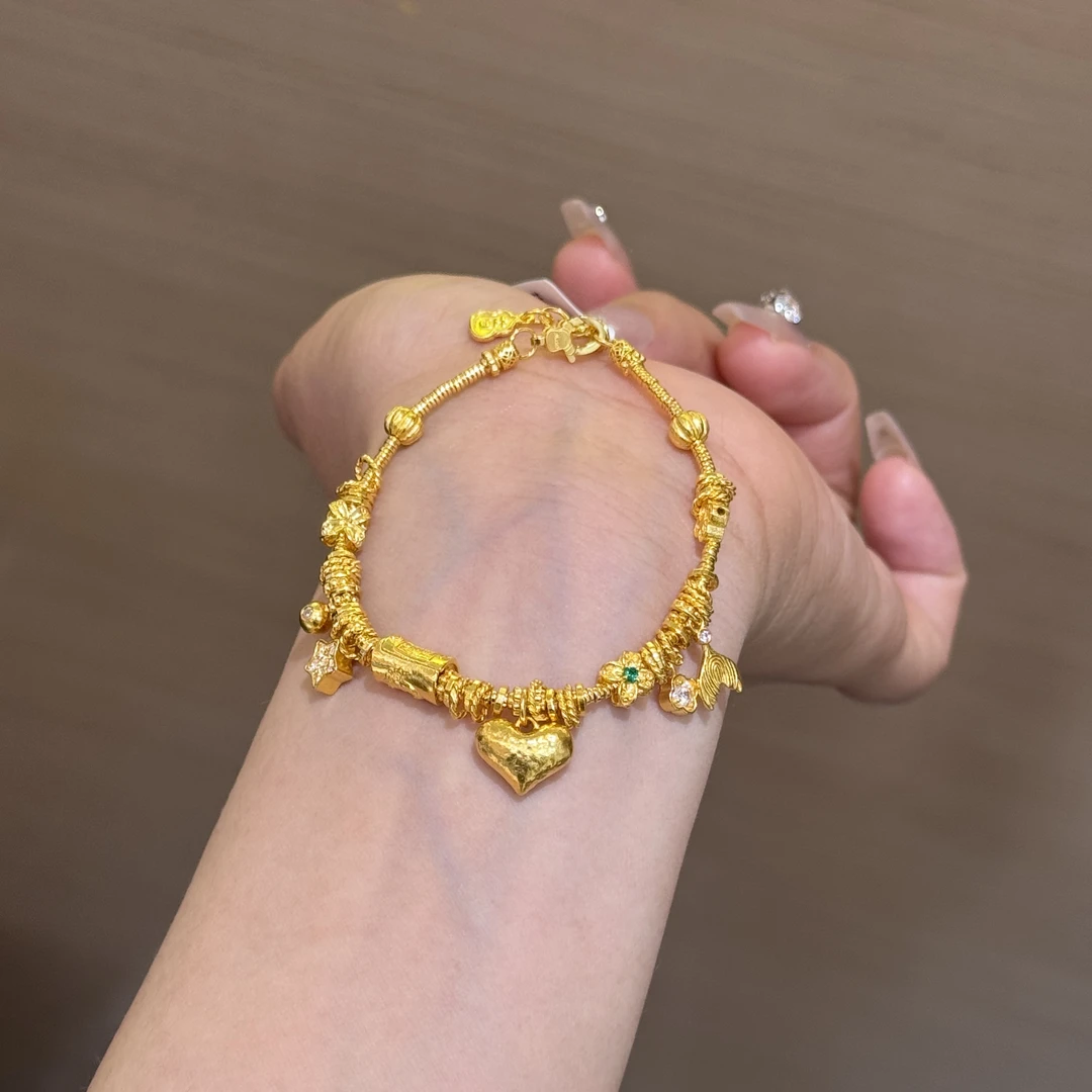 【菠萝珠宝】足金999 手工爱心 盘缠手链 金重：23.38克