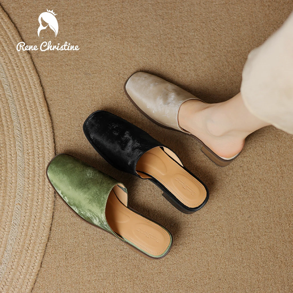 亏本清【新中式国风拖鞋】3.5cm|法式复古方头粗跟绸感牛皮