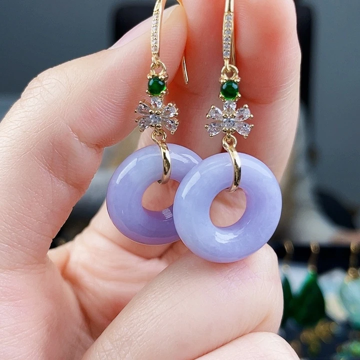 翡翠耳饰银S925镶嵌饰品