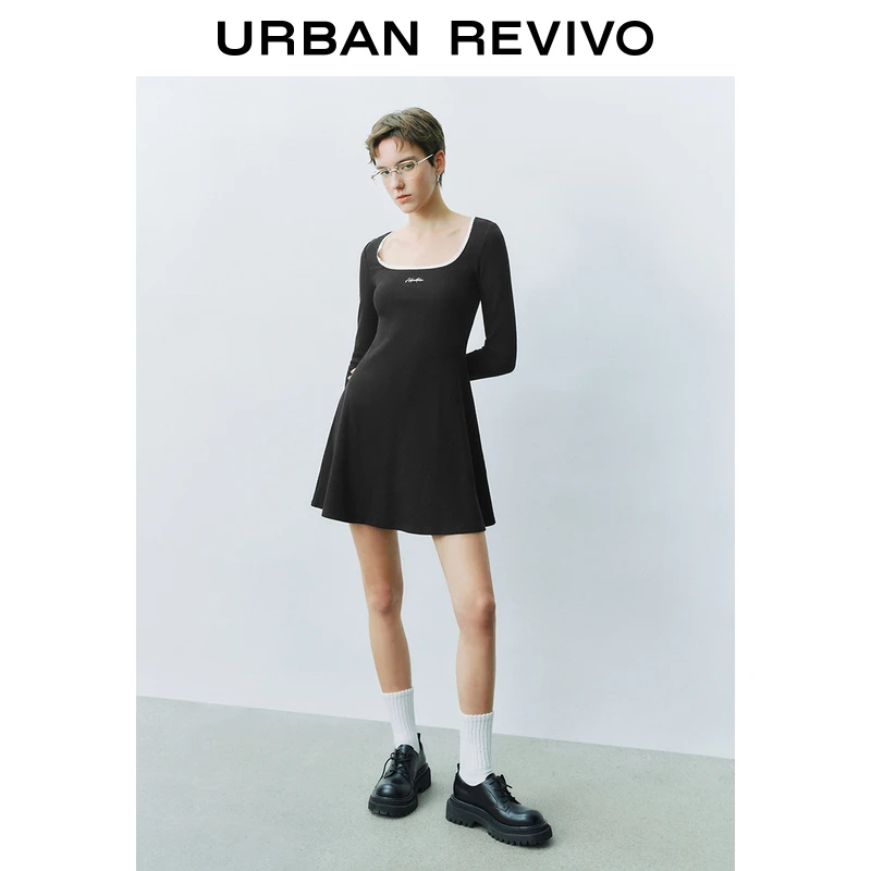 UR2025秋季新款女装学院风撞色字母长袖连衣裙UYY750008