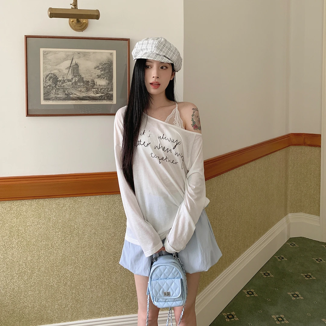 吵吵家字母印花微透慵懒感上衣56107