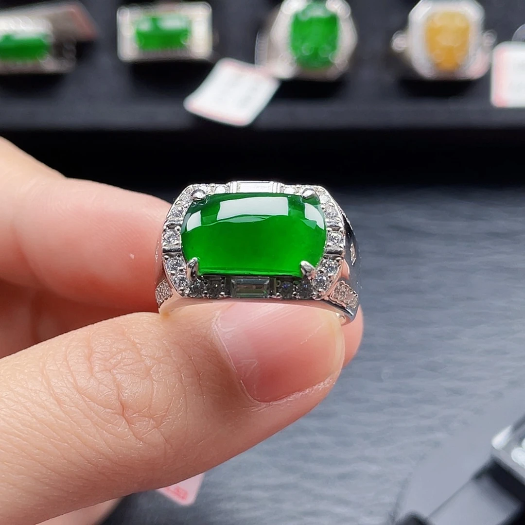 翡翠戒指银S925镶嵌天然a货翡翠2640