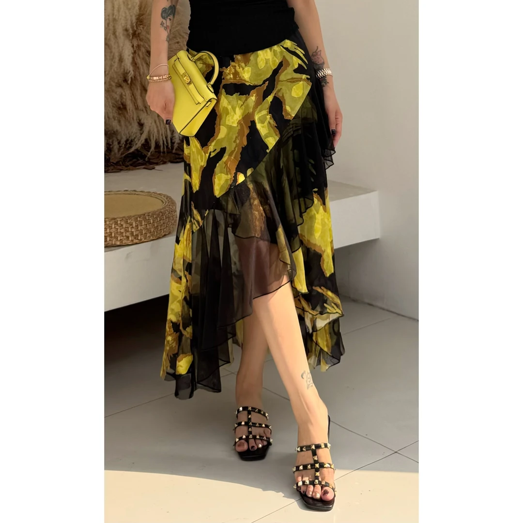 SONG-原创【半身裙-时锦画花】重工炒色工艺不规则下摆飘逸显高显瘦