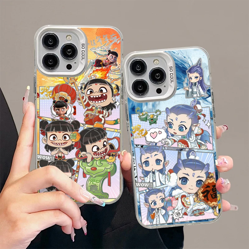 Lucky哪吒动漫拼接适用iphone16元气手机壳华为vivo小米15oppo套