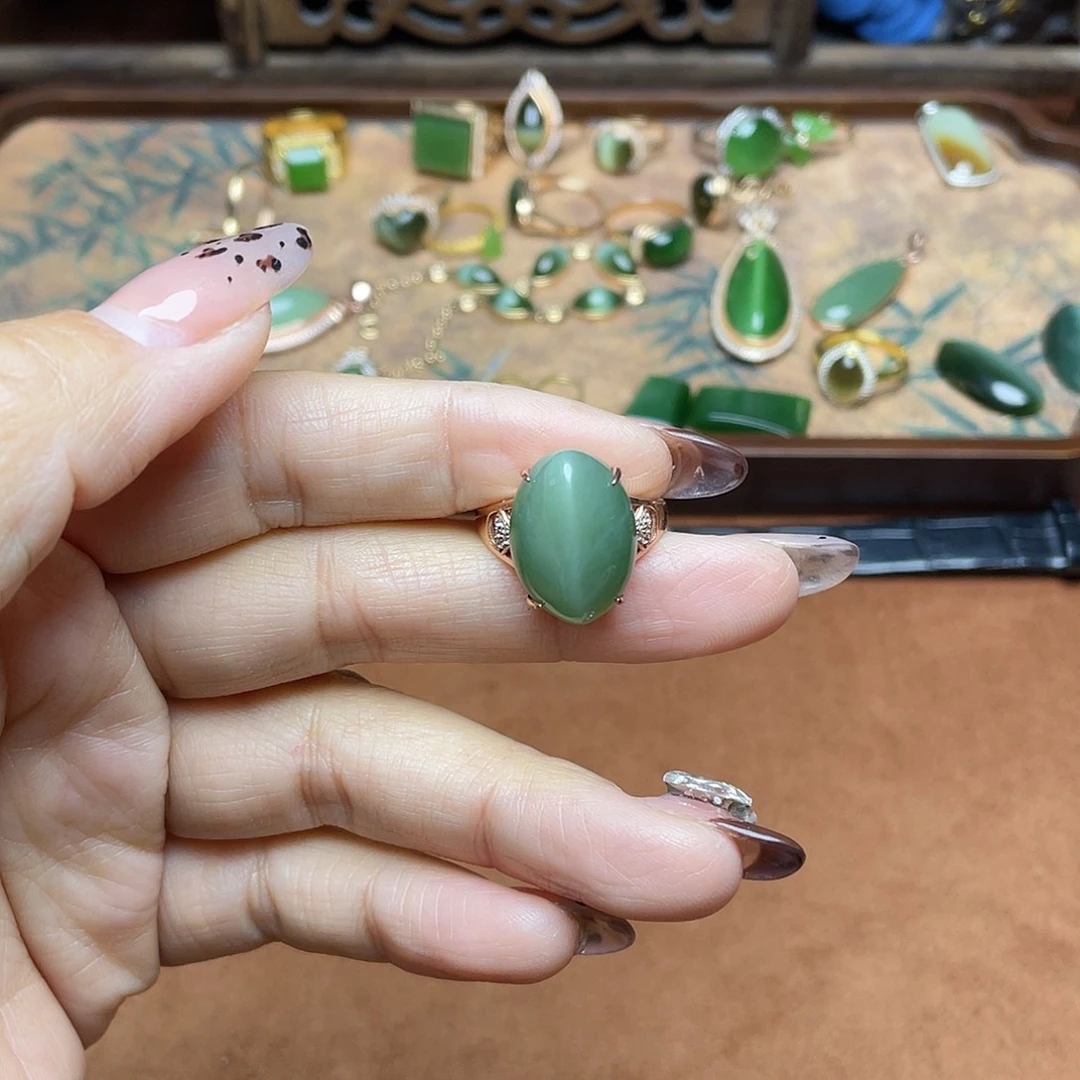 和田玉（碧玉）银S925镶嵌吊坠(不含链)戒指