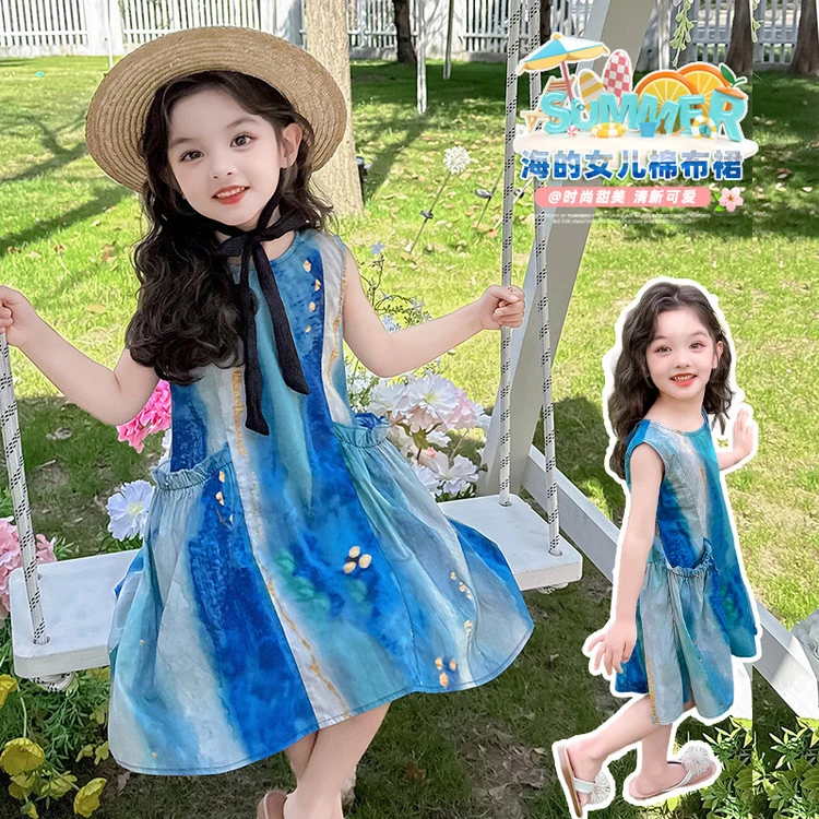 2025新款夏季甜美公主裙女童海边度假风连衣裙百搭洋气裙子
