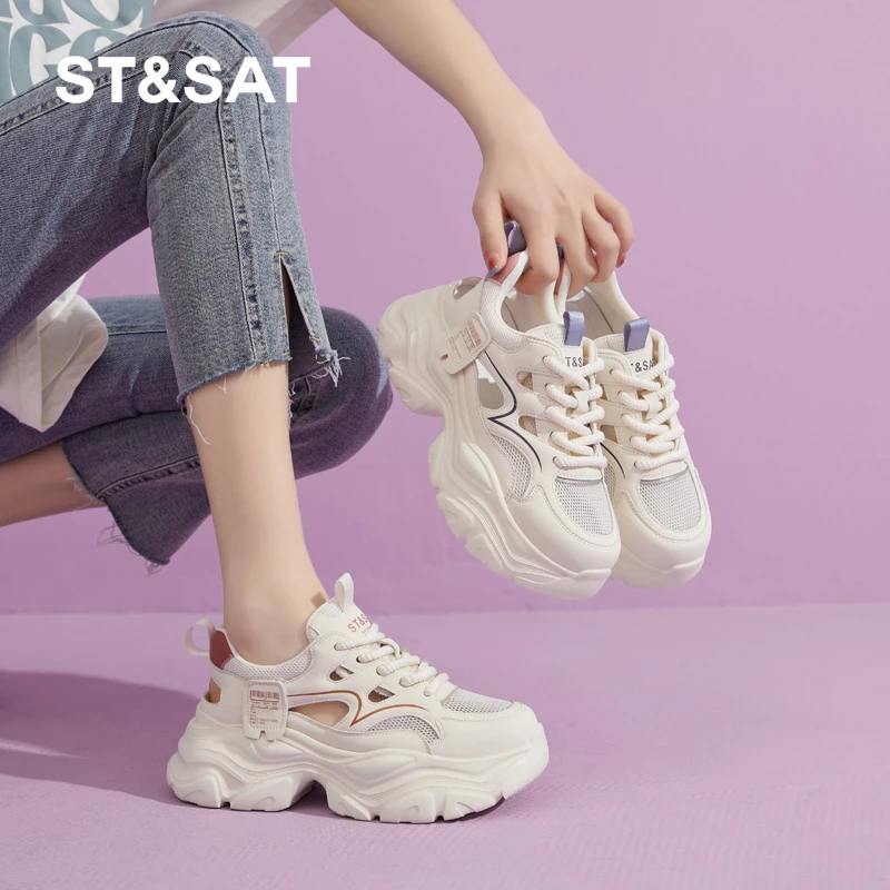 星期六女鞋旗舰店包头运动凉鞋夏厚底2025夏季增高镂空外穿老爹鞋