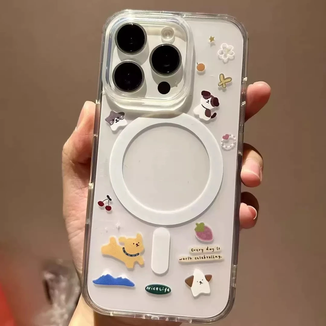 小狗雪人适用苹果iPhone16PROMAX带AI相机触控灵动按键磁吸手机壳