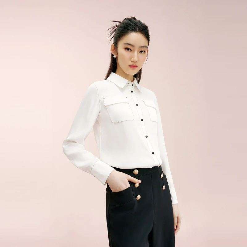 LIME/莱茵【轻悦前行】春季设计感女士梭织衬衫本白色LDGA1BWBL801