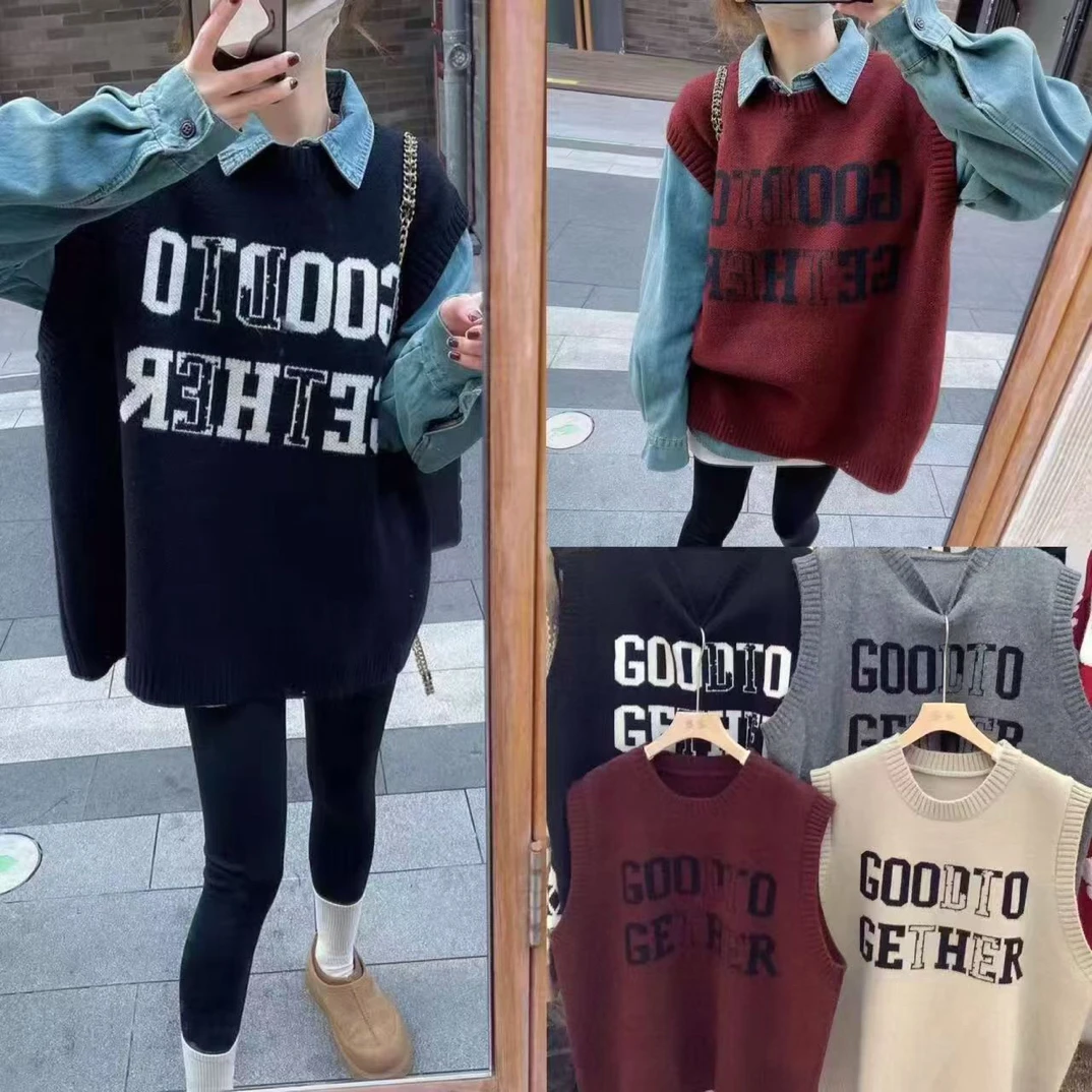 大码胖mm秋冬新款韩版针织马甲圆领宽松慵懒风叠穿马甲