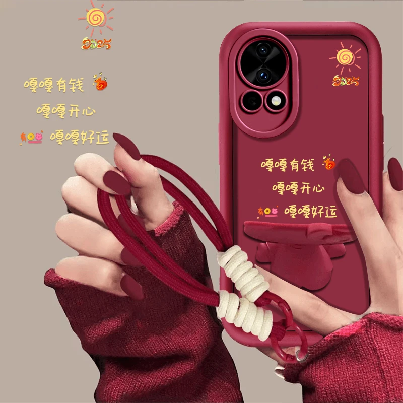 适用于【华为nova12/pro】嘎嘎好运新年猫咪支架手机壳创意防摔女款