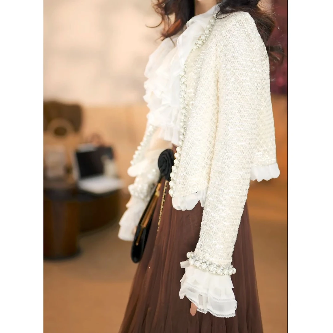 【之之】佩里月光 设计感水钻镶边重工高级小香风外套-837